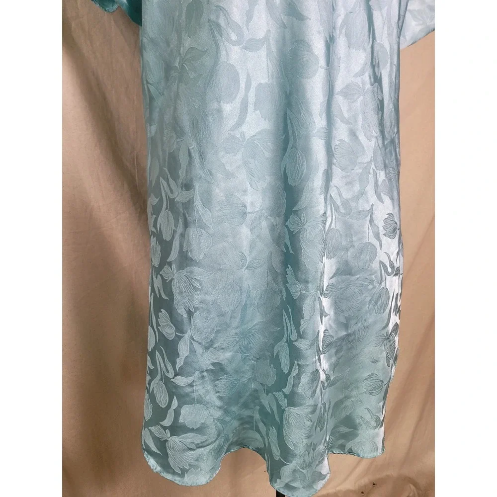 Vintage 70s‎ Tulip Flower Nightgown Teal Baby Blue Short Babydoll Volup 2X XL